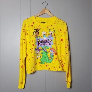 NICKELODEON RUGRATS YELLOW GRAPHICS LONG SLEEVE CROP TOP WOMENS SIZE XL